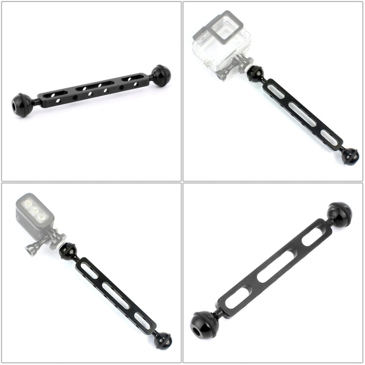 PULUZ 7.87 inch 20cm Aluminum Alloy Dual Balls Arm for Underwater Torch / Video Light, Ball Diameter: 2.54cm(Black) - Camera Accessories by PULUZ | Online Shopping UK | buy2fix