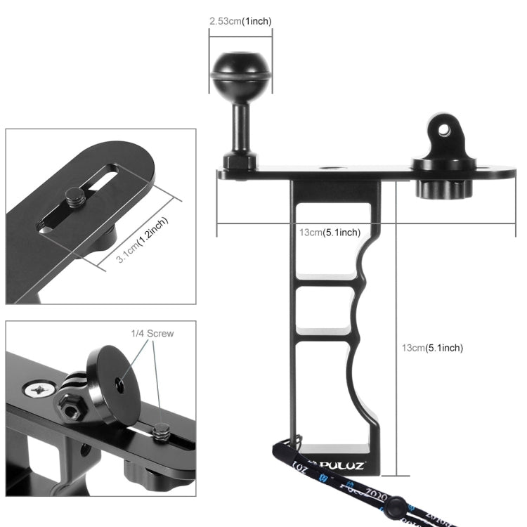 PULUZ CNC Aluminum Single Hand Diving Photography Bracket Handheld Holder, Compatible with DJI Osmo Action, GoPro NEW HERO /HERO7 /6 /5 /5 Session /4 Session /4 /3+ /3 /2 /1, Xiaoyi and Other Action Cameras, DSLR Cameras(Black) - Camera Accessories by PULUZ | Online Shopping UK | buy2fix