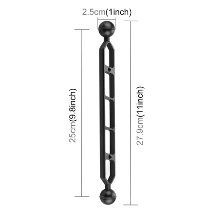 PULUZ 11.0 inch 27.9cm Aluminum Alloy Dual Balls Arm, Ball Diameter: 25mm(Black) - Camera Accessories by PULUZ | Online Shopping UK | buy2fix