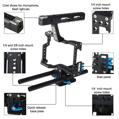 PULUZ Camera Cage Handle Stabilizer for Sony A7 & A7S & A7R, A7 II & A7R II & A7S II, A7R III & A7S III, A7R IV, A6000, A6500, A6300, Panasonic Lumix DMC-GH4(Blue) - Camera Accessories by PULUZ | Online Shopping UK | buy2fix
