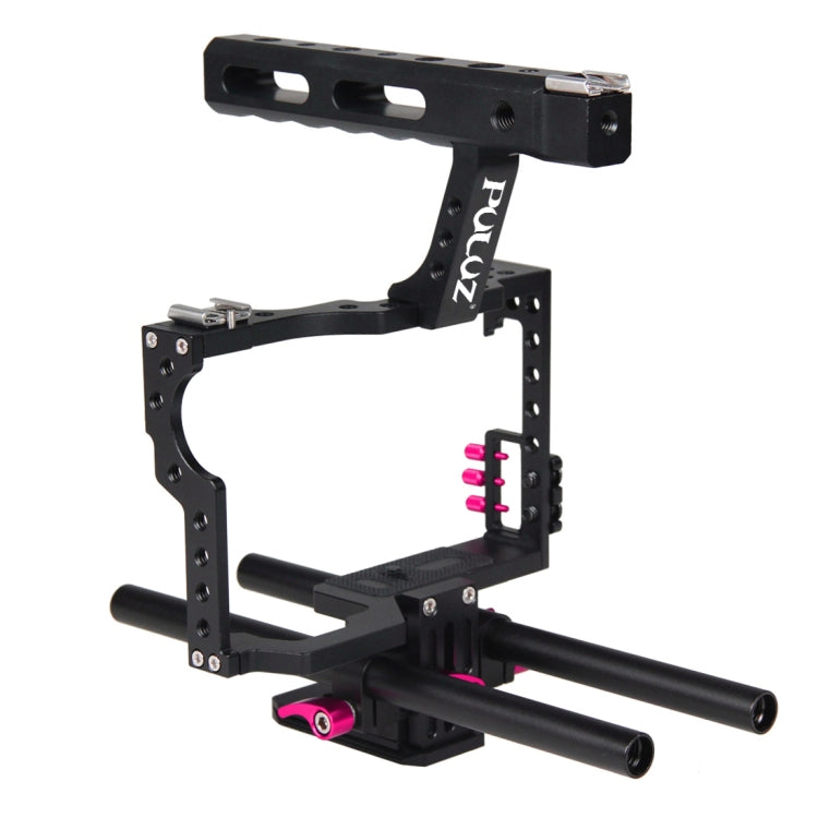 PULUZ Camera Cage Handle Stabilizer for Sony A7 & A7S & A7R, A7 II & A7R II & A7S II, A7R III & A7S III, A7R IV, A6000, A6500, A6300, Panasonic Lumix DMC-GH4(Rose Red) - Camera Accessories by PULUZ | Online Shopping UK | buy2fix