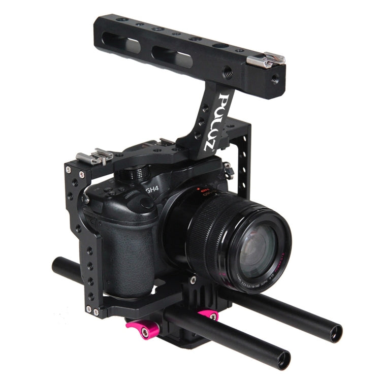 PULUZ Camera Cage Handle Stabilizer for Sony A7 & A7S & A7R, A7 II & A7R II & A7S II, A7R III & A7S III, A7R IV, A6000, A6500, A6300, Panasonic Lumix DMC-GH4(Rose Red) - Camera Accessories by PULUZ | Online Shopping UK | buy2fix