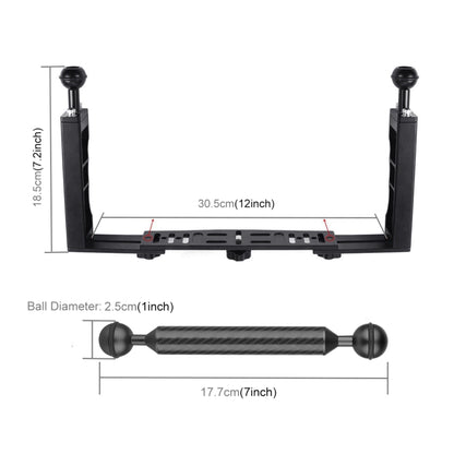 PULUZ Dual Handle Aluminium Tray Stabilizer with 2 x Dual Ball Aluminum Alloy Clamp & 2 x 7 inch Floating Arm for Underwater Camera Housings(Black) - Diving Accessories by PULUZ | Online Shopping UK | buy2fix