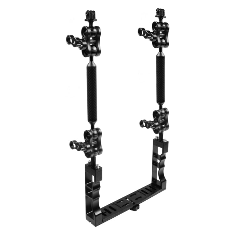 PULUZ Dual Handle Aluminium Tray Stabilizer with 4 x Dual Ball Aluminum Alloy Clamp & 2 x 7 inch Floating Arm & 2 x Ball Head Adapter for Underwater Camera Housings - Camera Accessories by PULUZ | Online Shopping UK | buy2fix