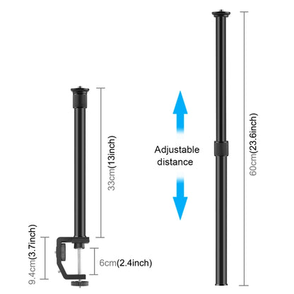 PULUZ C Clamp Mount Light Stand Extension Central Shaft Rod Monopod Holder Kits, Rod Length: 33-60cm(Black) - Camera Accessories by PULUZ | Online Shopping UK | buy2fix