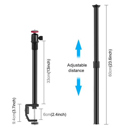 PULUZ C Clamp Mount Light Stand Extension Central Shaft Rod Monopod Holder Kits with Ball-Head, Rod Length: 33-60cm(Black) by PULUZ