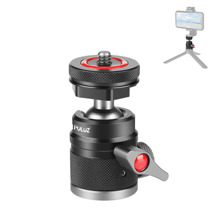 PULUZ Aluminum Alloy Ball Head Tripod Mount with Cold Shoe Base(Black) - Camera Accessories by PULUZ | Online Shopping UK | buy2fix