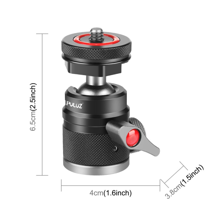 PULUZ Aluminum Alloy Ball Head Tripod Mount with Cold Shoe Base(Black) - Camera Accessories by PULUZ | Online Shopping UK | buy2fix