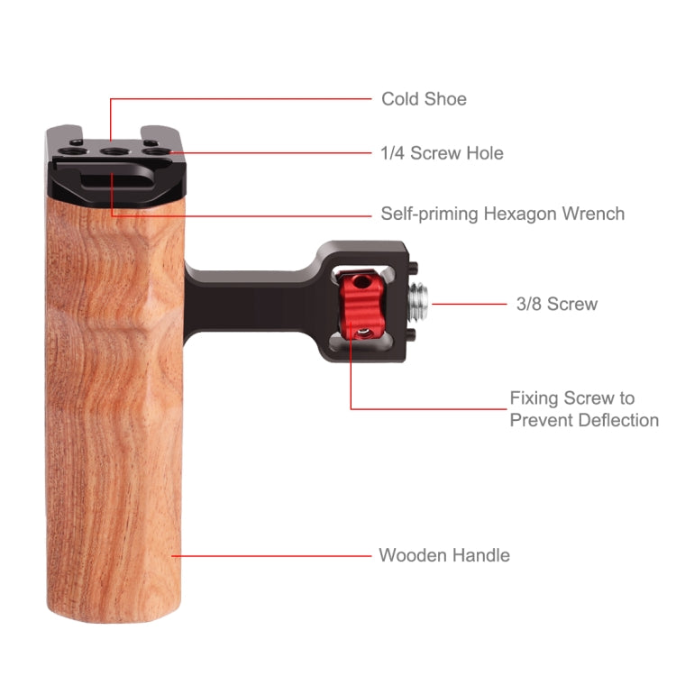 PULUZ 3/8 inch Screw Universal Camera Wooden Side Handle with Cold Shoe Mount for Camera Cage Stabilizer(Bronze) - Camera Accessories by PULUZ | Online Shopping UK | buy2fix