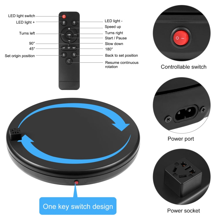 PULUZ 45cm Remote Control Adjusting Speed Rotating Turntable Display Stand with Power Socket, Black, Load 100kg(AU Plug) - Camera Accessories by PULUZ | Online Shopping UK | buy2fix