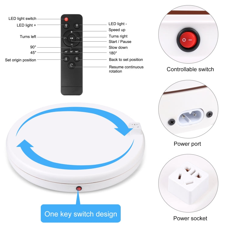 PULUZ 45cm Remote Control Adjusting Speed Rotating Turntable Display Stand with Power Socket, White, Load 100kg(US Plug) -  by PULUZ | Online Shopping UK | buy2fix