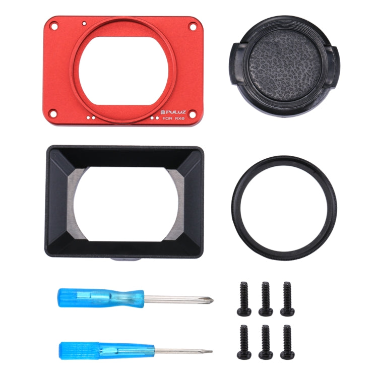 PULUZ Aluminum Alloy Front Panel + 37mm UV Filter Lens + Lens Sunshade for Sony RX0 / RX0 II, with Screws and Screwdrivers(Red) - DJI & GoPro Accessories by PULUZ | Online Shopping UK | buy2fix