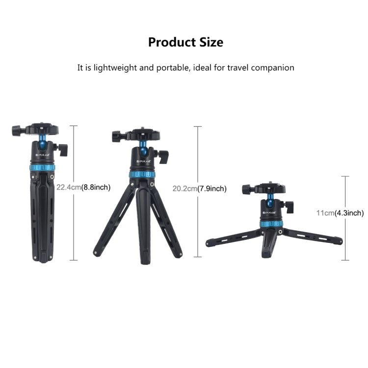 PULUZ Pocket Mini Adjustable Metal Desktop Tripod Mount with 360 Degree Ball Head for DSLR & Digital Cameras, Adjustable Height: 11-20.2cm(Blue) - Camera Accessories by PULUZ | Online Shopping UK | buy2fix