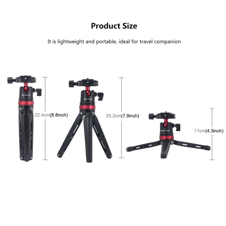 PULUZ Pocket Mini Adjustable Metal Desktop Tripod Mount with 360 Degree Ball Head for DSLR & Digital Cameras, Adjustable Height: 11-20.2cm(Red) - Camera Accessories by PULUZ | Online Shopping UK | buy2fix