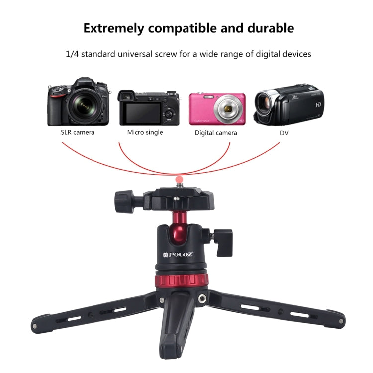 PULUZ Pocket Mini Adjustable Metal Desktop Tripod Mount with 360 Degree Ball Head for DSLR & Digital Cameras, Adjustable Height: 11-20.2cm(Red) - Camera Accessories by PULUZ | Online Shopping UK | buy2fix