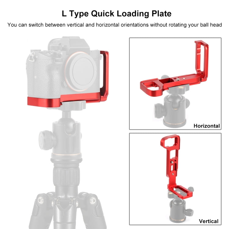 PULUZ 1/4 inch Vertical Shoot Quick Release L Plate Bracket Base Holder for Sony A9 (ILCE-9) / A7 III/ A7R III(Red) - Camera Accessories by PULUZ | Online Shopping UK | buy2fix