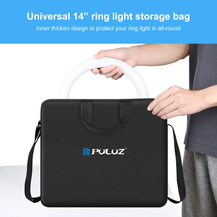 PULUZ 14 inch Ring LED Lights Portable Zipper Storage Bag Shoulder Handbags, Size: 43cm x 38cm x 3cm (Black) - Strap Satchel by PULUZ | Online Shopping UK | buy2fix