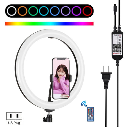 PULUZ 11.8 inch 30cm RGB Dimmable LED Ring Vlogging Selfie Photography Video Lights with Cold Shoe Tripod Ball Head & Phone Clamp (Black)(US Plug) - Consumer Electronics by PULUZ | Online Shopping UK | buy2fix