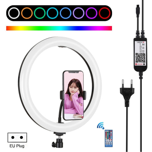 PULUZ 11.8 inch 30cm RGB Dimmable LED Ring Vlogging Selfie Photography Video Lights with Cold Shoe Tripod Ball Head & Phone Clamp (Black)(EU Plug) - Consumer Electronics by PULUZ | Online Shopping UK | buy2fix