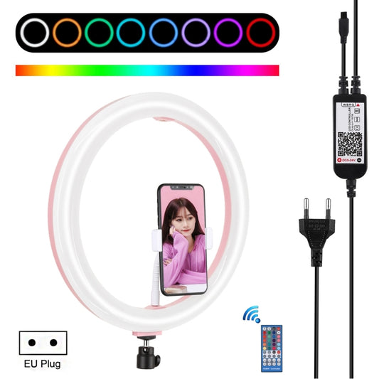 PULUZ 11.8 inch 30cm RGB Dimmable LED Ring Vlogging Selfie Photography Video Lights with Cold Shoe Tripod Ball Head & Phone Clamp (Pink)(EU Plug) - Consumer Electronics by PULUZ | Online Shopping UK | buy2fix