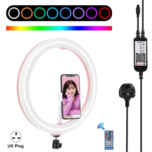 PULUZ 11.8 inch 30cm RGB Dimmable LED Ring Vlogging Selfie Photography Video Lights with Cold Shoe Tripod Ball Head & Phone Clamp (Pink)(UK Plug) - Consumer Electronics by PULUZ | Online Shopping UK | buy2fix