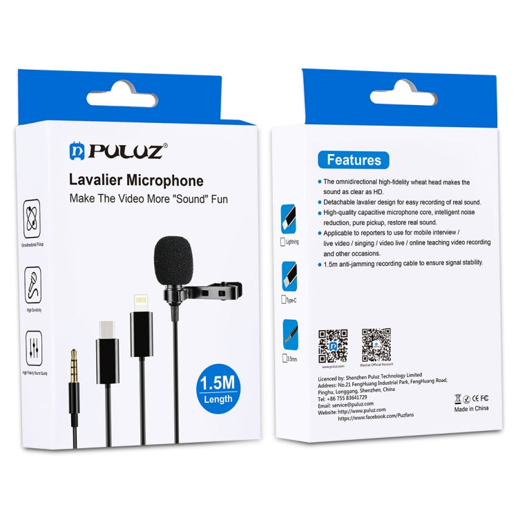 PULUZ 1.5m USB-C / Type-C Jack Lavalier Wired Condenser Recording Microphone - Consumer Electronics by PULUZ | Online Shopping UK | buy2fix