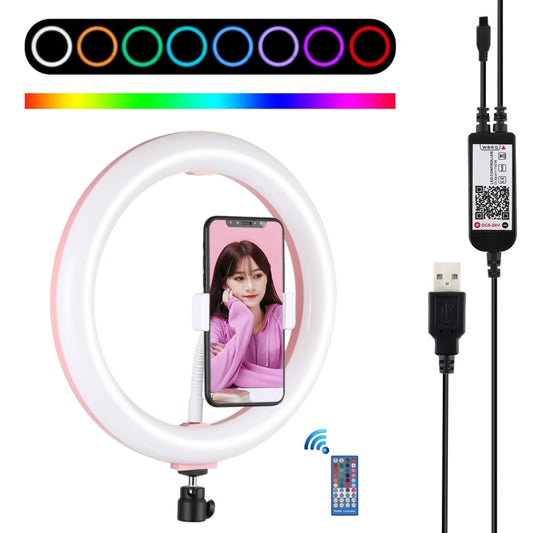 PULUZ 10.2 inch 26cm Curved Surface USB RGBW Dimmable LED Ring Vlogging Photography Video Lights with Tripod Ball Head & Remote Control & Phone Clamp(Pink) - Consumer Electronics by PULUZ | Online Shopping UK | buy2fix