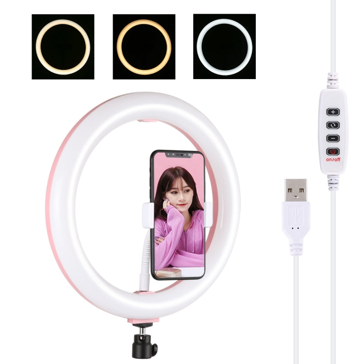 PULUZ 10.2 inch 26cm USB 3 Modes Dimmable Dual Color Temperature LED Curved Diffuse Light Ring Vlogging Selfie Photography Video Lights with Phone Clamp(Pink) - Consumer Electronics by PULUZ | Online Shopping UK | buy2fix