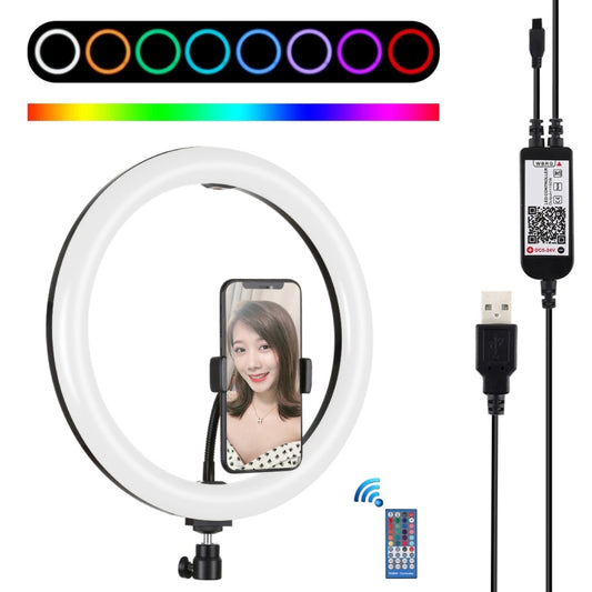 PULUZ 11.8 inch 30cm RGB Dimmable LED Dual Color Temperature LED Curved Diffuse Light Ring Vlogging Selfie Photography Video Lights with Tripod Ball Head & Phone Clamp & Remote Control(Black) - Consumer Electronics by PULUZ | Online Shopping UK | buy2fix