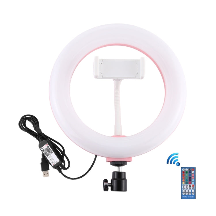 PULUZ 7.9 inch 20cm USB RGB Dimmable LED Dual Color Temperature LED Curved Light Ring Vlogging Selfie Photography Video Lights with Phone Clamp(Pink) - Consumer Electronics by PULUZ | Online Shopping UK | buy2fix