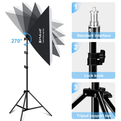 PULUZ 50x70cm Studio Softbox + 2m Tripod Mount + 4 x E27 20W 5700K White Light LED Light Bulb Photography Lighting Kit(US Plug) - Stand Bracket by PULUZ | Online Shopping UK | buy2fix