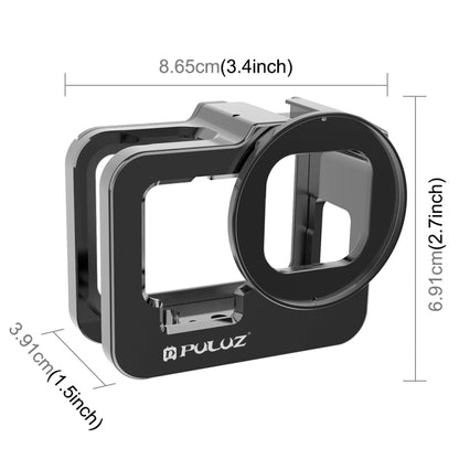 PULUZ for GoPro Hero11 Black / HERO10 Black / HERO9 Black Thicken Housing Shell CNC Aluminum Alloy Protective Cage with Insurance Frame & 52mm UV Lens(Black) - DJI & GoPro Accessories by PULUZ | Online Shopping UK | buy2fix