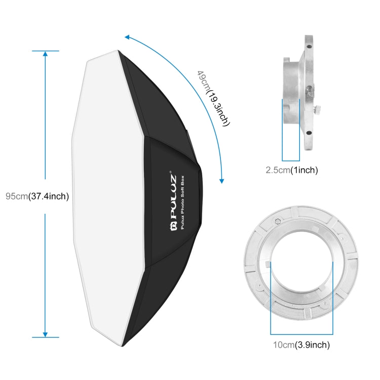 PULUZ 95cm Speedlite Flash Octagon Parabolic Softbox Bowens Mount Diffuser - Camera Accessories by PULUZ | Online Shopping UK | buy2fix