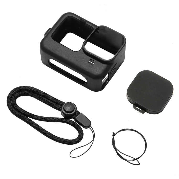 PULUZ for GoPro Hero11 Black / HERO10 Black / HERO9 Black Silicone Protective Case Cover with Wrist Strap & Lens Cover(Black) - DJI & GoPro Accessories by PULUZ | Online Shopping UK | buy2fix