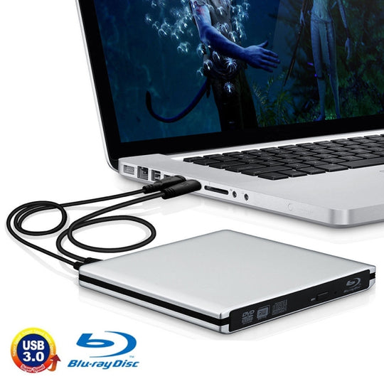 Tragbares USB 3.0-Blu-ray-Laufwerk aus Aluminiumlegierung, wiederbeschreibbar, für 12,7-mm-SATA-ODD/HDD, Plug-and-Play (Silber)