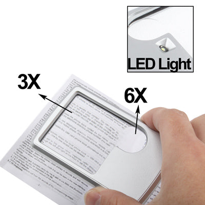 1 LED Illuminated Credit Card Design 6X / 3X Jewelry Magnifier(Silver) by buy2fix