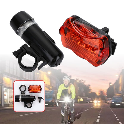 5 LED Water Resistant Bike Bicycle Head Light+ Rear Safety Flashlight - Taillights by buy2fix | Online Shopping UK | buy2fix