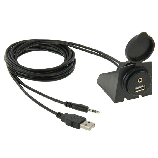 USB 2.0 &amp; 3,5 mm Stecker auf Buchse Verlängerungskabel mit Unterputzhalterung im Auto, Länge: 2 m
