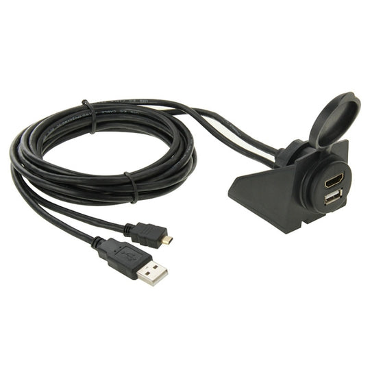 USB 2.0 &amp; Micro HDMI (Typ-D) Stecker auf USB 2.0 &amp; HDMI (Typ-A) Buchse Adapterkabel mit Unterputzmontage im Auto, Länge: 2m