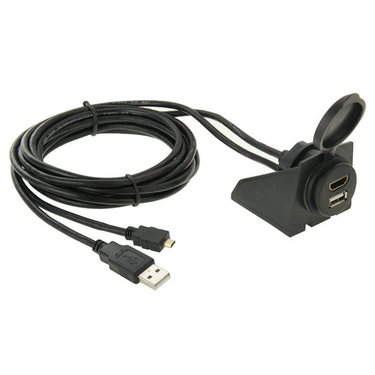 USB 2.0 & Micro HDMI (Type-D) Male to USB 2.0 & HDMI (Type-A) Female Adapter Cable with Car Flush Mount, Length: 2m by buy2fix