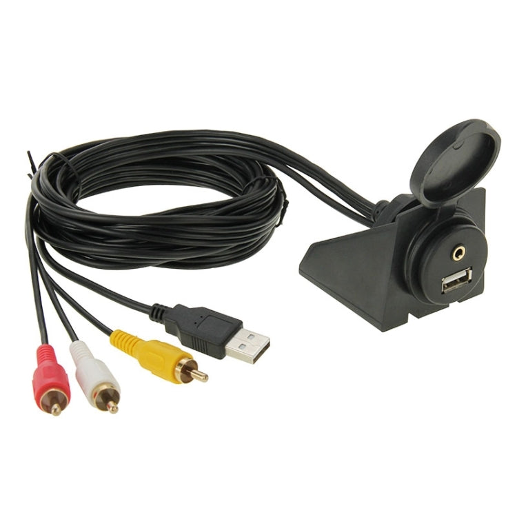 USB 2.0 & 3 RCA Male to USB 2.0 & 3.5mm Female Adapter Cable with Car Flush Mount, Length: 2m - In Car by buy2fix | Online Shopping UK | buy2fix