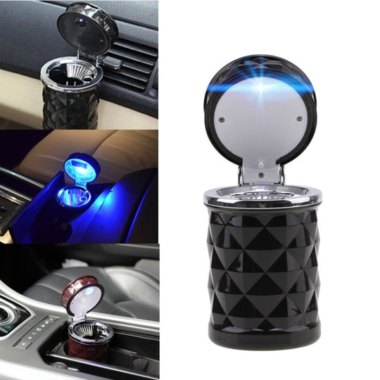 Cendrier de voiture à facettes en diamant avec lumière LED (noir)