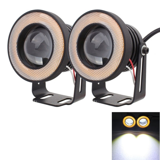 2 STÜCKE 2,5 Zoll 10 W 900 LM Weiß + Gelbes Licht 6500 K Wasserdichtes LED-Adleraugenlicht für Fahrzeuge, DC 12 V, Kabellänge: 20 cm (Schwarz)