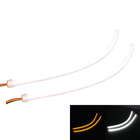 2 pièces 4.5W 270LM 6500K 597-577nm blanc + jaune filaire LED Tube feux de jour DRL lampe de direction, DC12V, longueur de la lampe: 45 cm