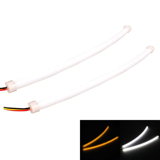 2 pièces 3W 180LM 6500K 597-577nm blanc + jaune filaire LED Tube feux de jour DRL lampe de direction, DC12V, longueur de la lampe: 30 cm