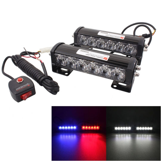 2 PCS 6 pouces 6 LED 2 x 18 W Flash de voiture voyant d'avertissement rouge + bleu changement blanc étanche lumière de secours, DC 12 V