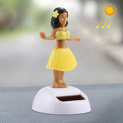 Solar Powered Bobble Head Dancing Toy Car Decoration Ornament Cute Hula Princess(Yellow) by buy2fix