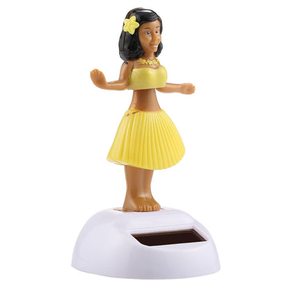 Solar Powered Bobble Head Dancing Toy Car Decoration Ornament Cute Hula Princess(Yellow) by buy2fix