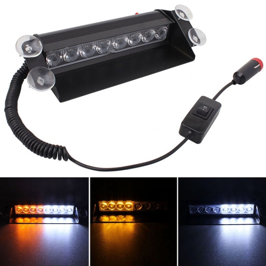 8 W 800 lm 8 LED lumière blanche + jaune 3 modes angle réglable flash stroboscopique de voiture lampe d'avertissement de secours avec ventouses, DC 12 V