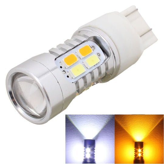 2 STÜCKE T20 10 W 700 LM Gelb + Weißlicht Doppeldrähte 20-LED SMD 5630 Autobremslichtlampe, Konstantstrom, DC 12-24 V